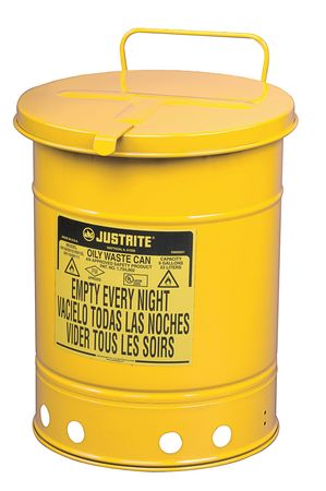 JUSTRITE Oily Waste Can, 21 Gal., Steel, Yellow 09711