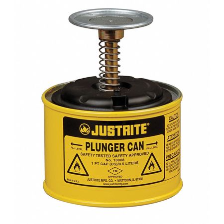 JUSTRITE Plunger Can, 1 pt., Steel, Yellow 10018