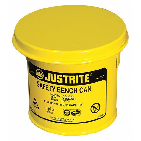 JUSTRITE Bench Can, 1 Qt., Steel, Yellow 10171