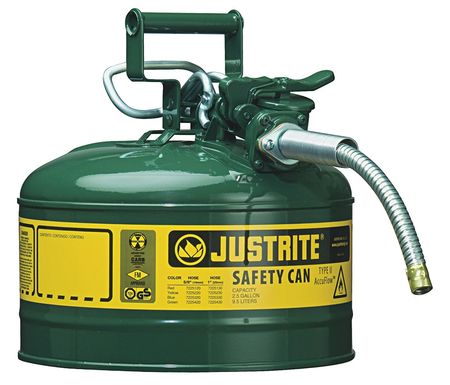 Justrite 2 1/2 gal Green Steel Type II Safety Can Oil 7225420