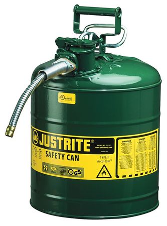 Justrite 5 gal Green Steel Type II Safety Can Oil 7250420