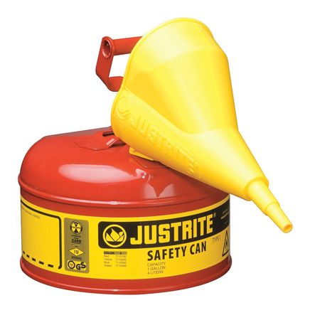 Justrite 1 gal Red Polypropylene, Steel Type I Safety Can Flammables 7110110