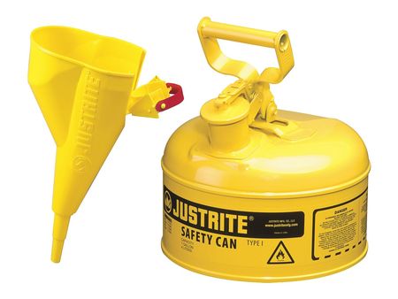 Justrite 1 gal Yellow Polypropylene, Steel Type I Safety Can Diesel 7110210