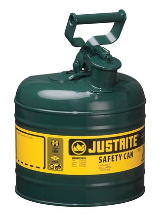 Justrite 2 gal Green Steel Type I Safety Can Oil 7120400