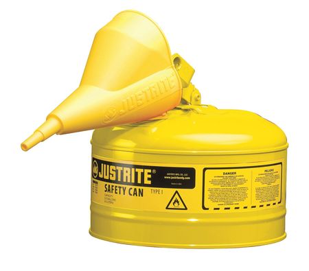 JUSTRITE 2 1/2 gal Yellow Steel Type I Safety Can Diesel 7125210