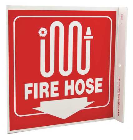 ZING Fire Hose Sign, 7 in Height, 7 in Width, Plastic, L-Shape Projection, English 2559