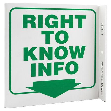 ZING Right To Know Sign, L-Shape, Plastic 2527