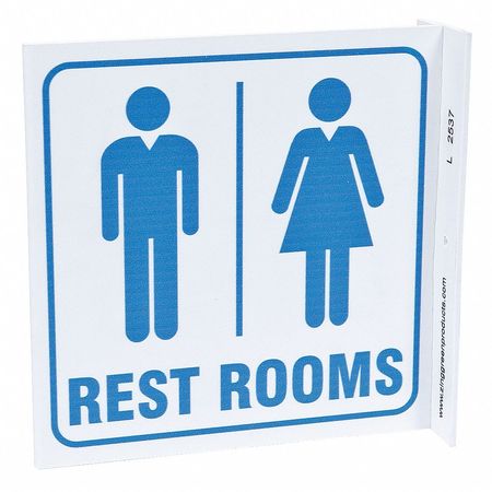 Zing Restroom Sign, 7" Height, 7" Width, Plastic, L-Shaped, English 2537