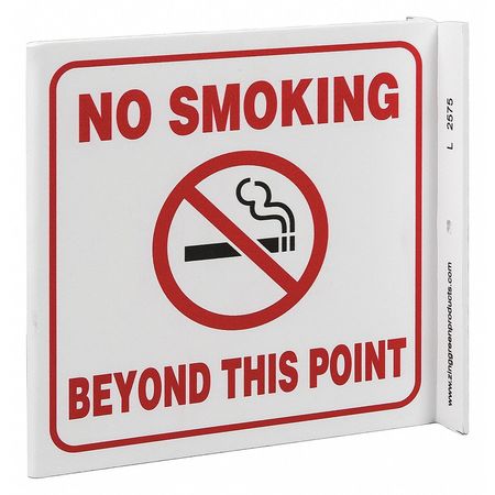 ZING No Smoking Sign, 7 in Height, 7 in Width, Plastic, L-Shape Projection, English 2575