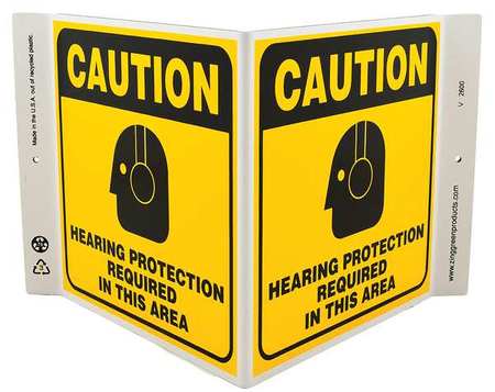 ZING Hearing Protection Sign, V-Shape, Plastic 2600