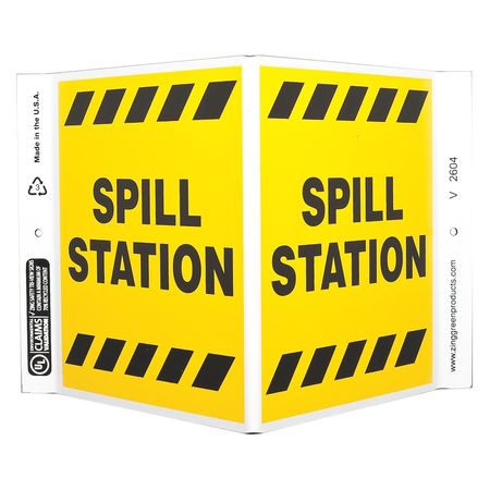 ZING Spill Station Sign, V-Shape, Plastic, 2604 2604