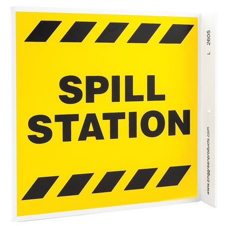 ZING Spill Station Sign, L-Shape, Plastic, 2605 2605