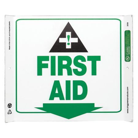 ZING First Aid Sign, 10" Height, 10" Width, Plastic, Square, English 2638