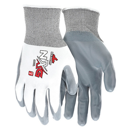 MCR SAFETY Nitrile Coated Gloves, Palm Coverage, White/Gray, L, PR 9683L