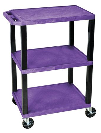 Zoro Select Utility Cart with Lipped Plastic Shelves, Thermoplastic Resin, Flat, 3 Shelves, 300 lb WT34PS-B