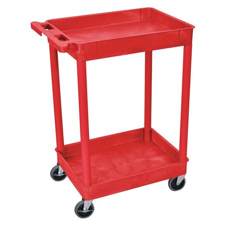 Zoro Select Utility Cart with Deep Lipped Plastic Shelves, Flat, 2 Shelves, 300 lb RDSTC11RD