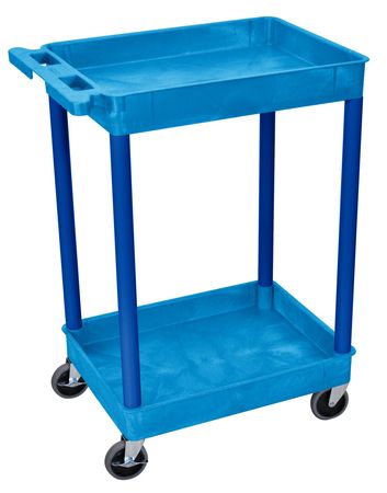 Zoro Select Utility Cart with Deep Lipped Plastic Shelves, Flat, 2 Shelves, 300 lb BUSTC11BU