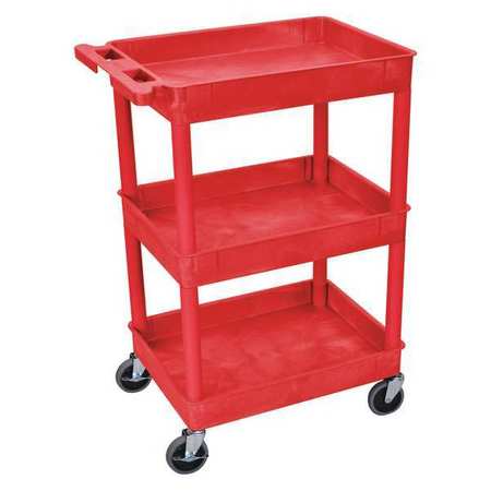 Zoro Select Utility Cart with Deep Lipped Plastic Shelves, Flat, 3 Shelves, 300 lb RDSTC111RD