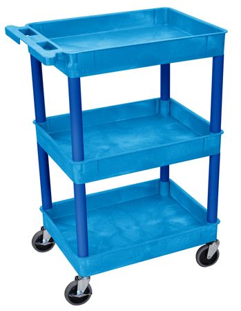 Zoro Select Utility Cart with Deep Lipped Plastic Shelves, Flat, 3 Shelves, 300 lb BUSTC111BU