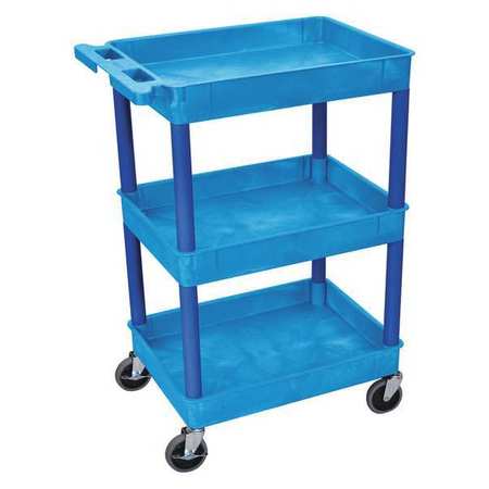 ZORO SELECT Utility Cart with Deep Lipped Plastic Shelves, Flat, 3 Shelves, 300 lb BUSTC111BU