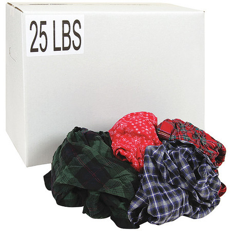 ZORO SELECT Recycled Cotton Flannel Cloth Rag 25 lb. Varies Sizes, Assorted G350025PC