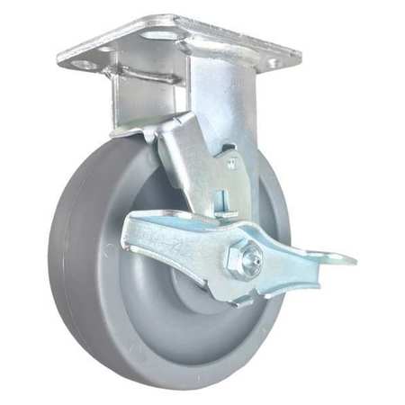 CC NYLEX Rigid Plate Caster, w/Brake, Side Strap, 6", Wheel Color: Gray CDP-Z-222