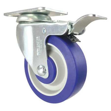 CC CREST Swivel Plate Caster, Blue Rubber, 4", Caster Wheel Bearings: Ball CDP-Z-239