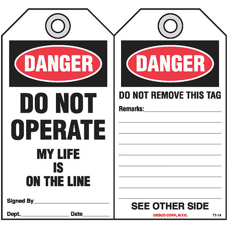 IDESCO SAFETY My Life is On The Line Safety Tag, PK10 KAT114AC