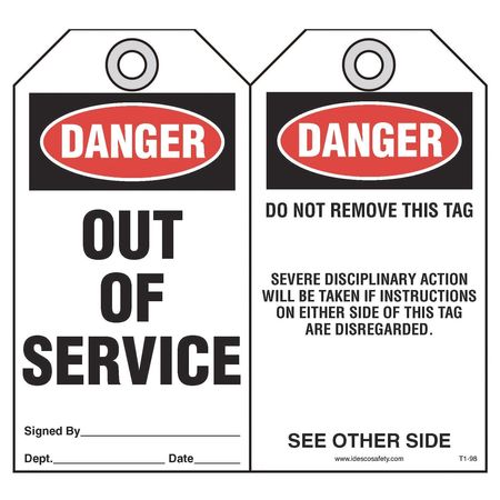 IDESCO SAFETY Out of Service Safety Tag, PK10 KAT198AC