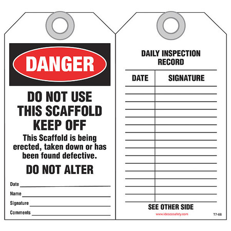 IDESCO SAFETY Scaffold Do not Use Safety Tag, PK10 KAT766AC