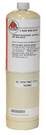 AIR SYSTEMS INTL Calibration Gas Cylinder, CO, 20ppm, 17L BBG-20