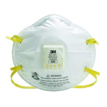 3M N95 Disposable Respirator, 8210V, Cool Flow Exhalation Valve, Dual Headstrap, White, Pack of 10 8210V