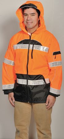 Kishigo Rain Jacket, Reflctv Piping, Orange, 4X-5X RWJ107-4X-5X