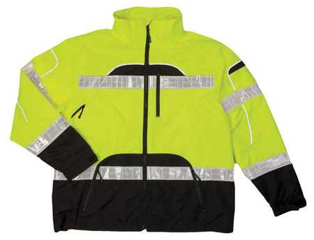 Kishigo Rain Jacket, Reflctv Piping, Lime, L-XL RWJ106-L-XL