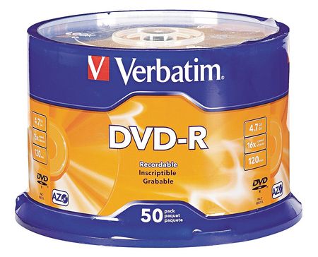 VERBATIM DVD-R Disc, 4.70 GB, 120 min, 16x, PK50 VER95101