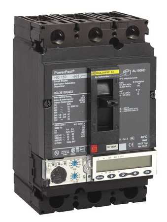SQUARE D Molded Case Circuit Breaker, HGL Series 100A, 3 Pole, 600V AC HGL36100U44X