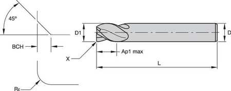 Widia Carbide End Milll, 1/4 in. L Cut, Square 4V4503001ST