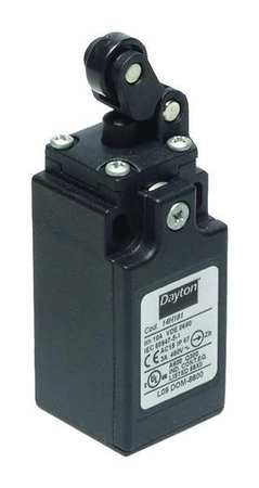 DAYTON Limit Switch, Plunger, Roller Lever, 1NC/1NO, 10A @ 480V AC, Actuator Location: Top 14H181