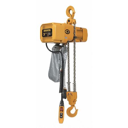 HARRINGTON Electric Chain Hoist, 6,000 lb, 15 ft, Hook Mounted - No Trolley, 230V, Yellow NER030CD-15