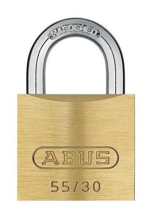 Abus Padlock, Keyed Alike, Standard Shackle, Rectangular Brass Body, Steel Shackle, 9/16 in W 55/30 KA