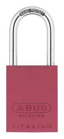 ABUS Padlock, Keyed Different, Long Shackle, Rectangular Aluminum Body, Steel Shackle, 1 in W 83AL/40 (200) KD Red