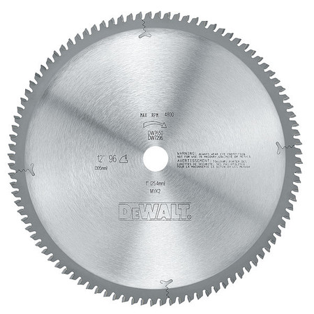Dewalt 12In, 96-Teeth Circular Saw Blade, Carbide Tip DW7650