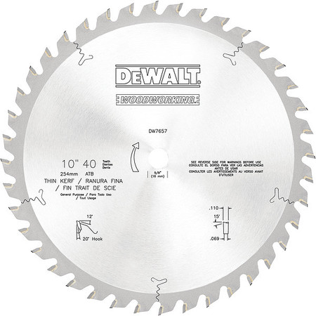 Dewalt 10In, 40-Teeth Circular Saw Blade, Carbide Tip DW7657