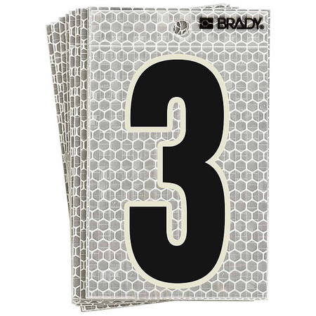 Brady Ultra Reflective Numbers, 3, 6 In. H, PK10 3020-3
