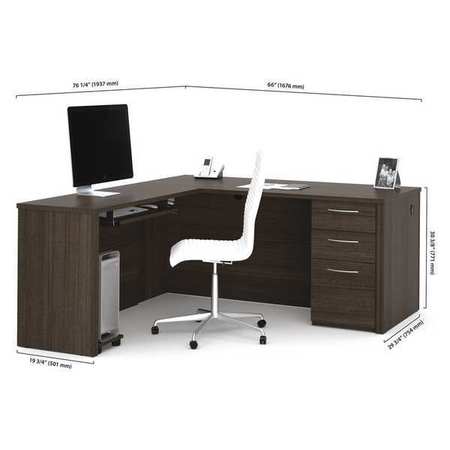 Bestar L Shaped Desk, 76.4" D X 66" W X 30.4" H, Dark Chocolate, Melamine 60852-79