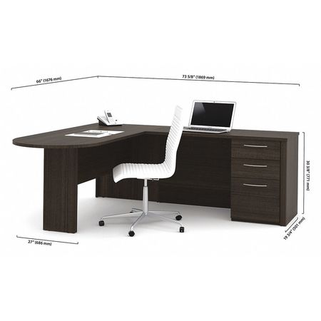 Embassy L Shaped Desk, 73.6" D, 66" W, 30.4" H, Dark Chocolate, Melamine 60880-79