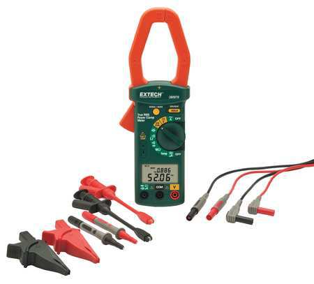 EXTECH Clamp-On Power Meter, Dual LCD, 600 kW, 1,000 A, Cat III 600V Safety Rating 380976-K