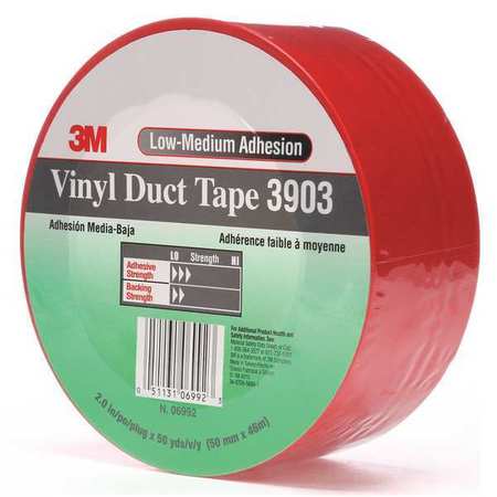 3M Duct Tape, 2 In x 50 yd, 6.5 mil, Red, Vinyl 3903