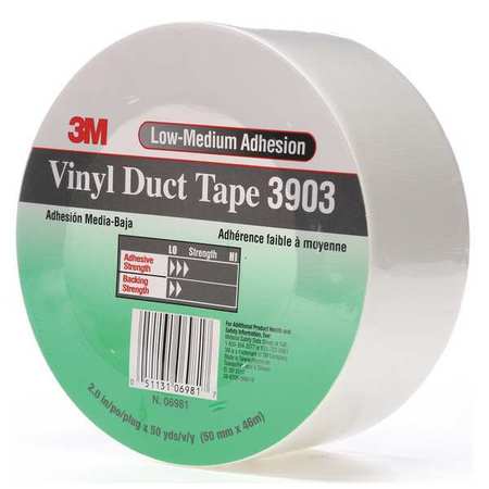 3M Duct Tape, 2 x 50 yd, 6.5 mil, White, Vinyl 3903