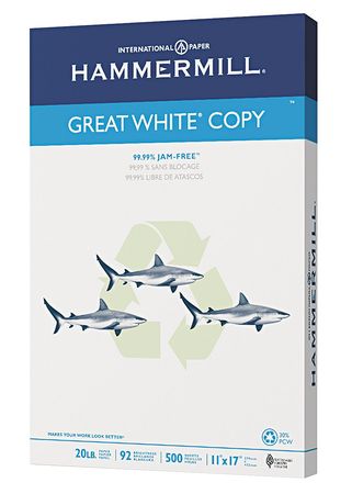 HAMMERMILL Recycled Paper, 11 x 17 In, Wht, PK500 HAM86750